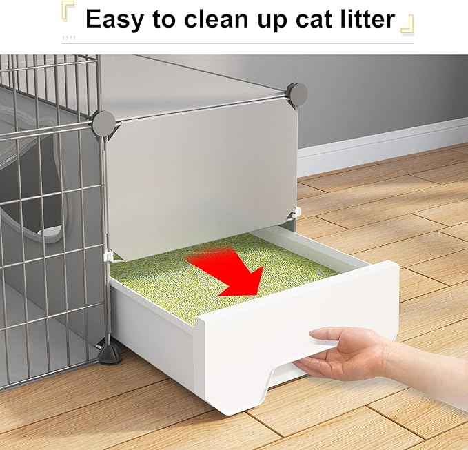 Oneluck Cat Cage with Litter Box,4-Tier DIY Enclosures Large Playpen Detachable Metal Wire Kennel Indoor Crate Large Exercise Place Ideal for 1-2 Cats (41.3" L x 17.8" W x 55.1" H)