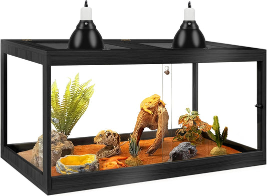 PROLEE Bearded Dragon Tank,Tempered Glass Reptile Tank with Mesh Roof and Front Sliding Door,Anti-Scratch Lizard Tank,Spacious Reptile Enclosure for Snakes,Lguanas (Black, 63Gallons,40"x20"x20") - FurryFun
