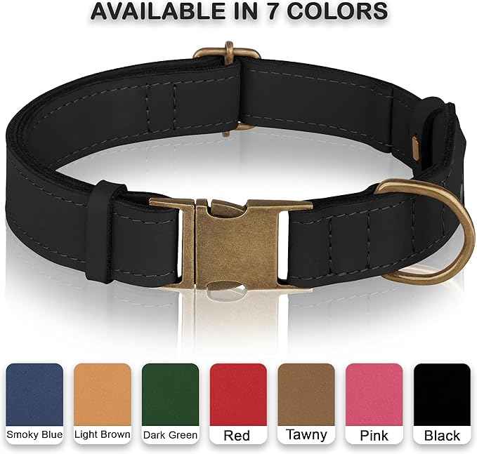 AirTag Dog Collar - Genuine Leather Dog Collar with Apple AirTag Holder and Metal Buckle - Smart GPS Tracking Pet Collars (Black, M, 14"-18" Neck Fit)