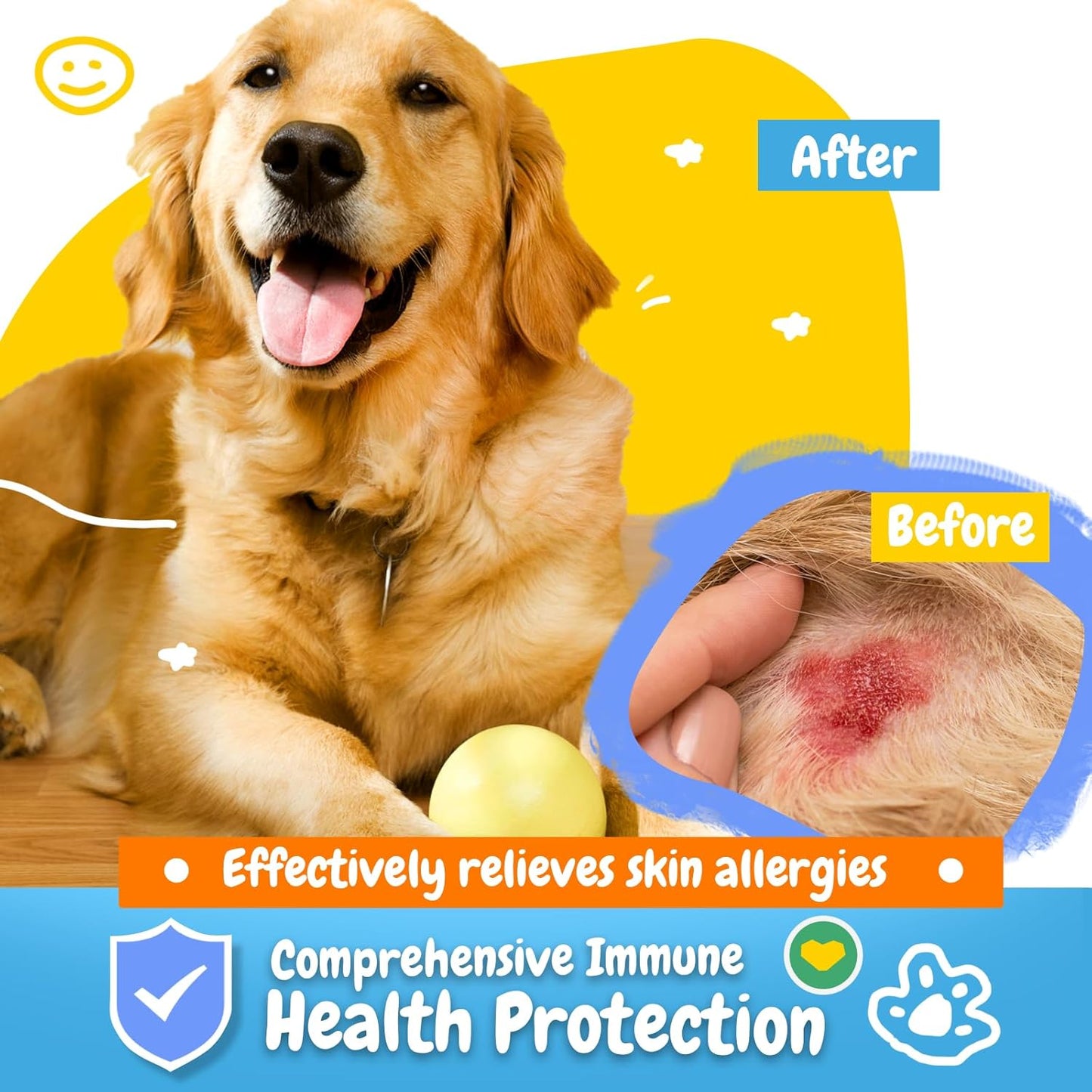 PENPENPET Dog Allergy Relief Chews, Dog Itching Skin Relief, Omega 3 for Dogs Itch Supplement, Relieve Seasonal Allergy, Provide Immune Support (Peanut Butter Chews, 50ct)