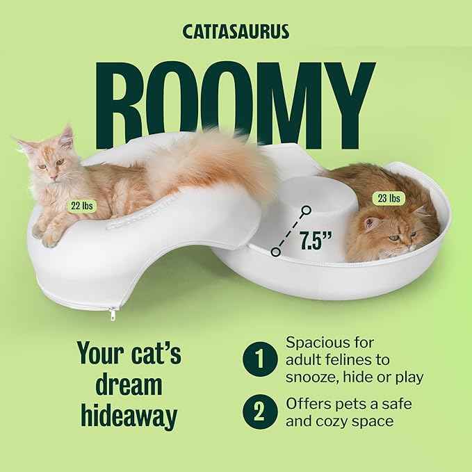 Cattasaurus Peekaboo Cat Cave Donut for Multiple & Large Cats up to 30-45 lbs, 3-in-1 Self Warming Cat Bed, Tunnel & Scratcher for Indoor Cats, Washable & Detachable Small Dog Bed (White, Large)