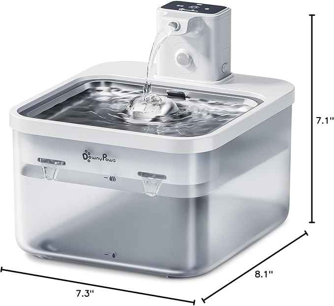 DownyPaws Battery Operated Cat Water Fountain Stainless Steel, 84oz/2.5L Fursink Wireless Pet Water Fountain for Cats Inside, Automatic Dog Water Dispenser with Faucet, Quiet Pump, BPA-Free, White
