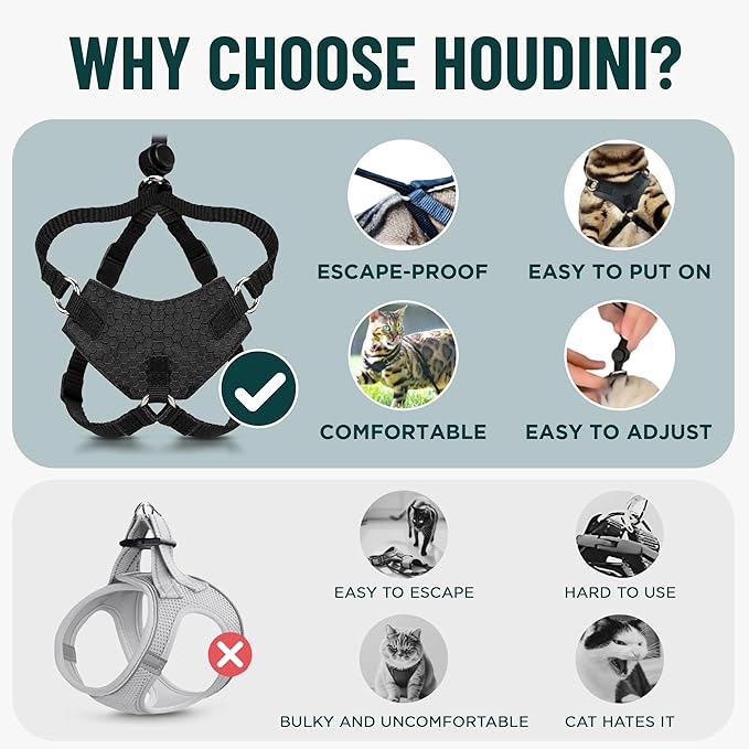 Houdini™ Escape Proof Cat Harness and Leash Set by OutdoorBengal – Tactical Vest for Walking – Extra Large, Adjustable, Long - Houdini Cat Harness Escape Proof for Large Cats + Leash (Multicolor, XL)