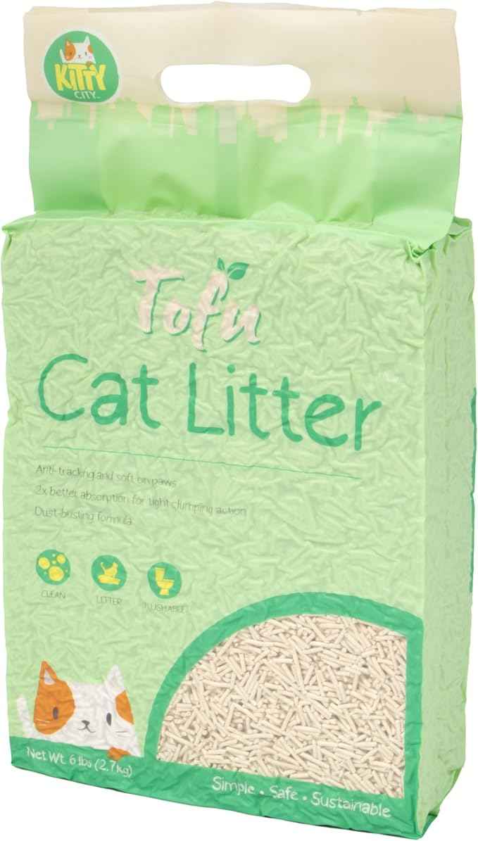 Kitty City Tofu Cat Litter, 100% Natural Plant-Based Formula, Fast Clumping, Low Dust, Flushable & Super Absorbent, Lightweight Cat Litter, 6 lb