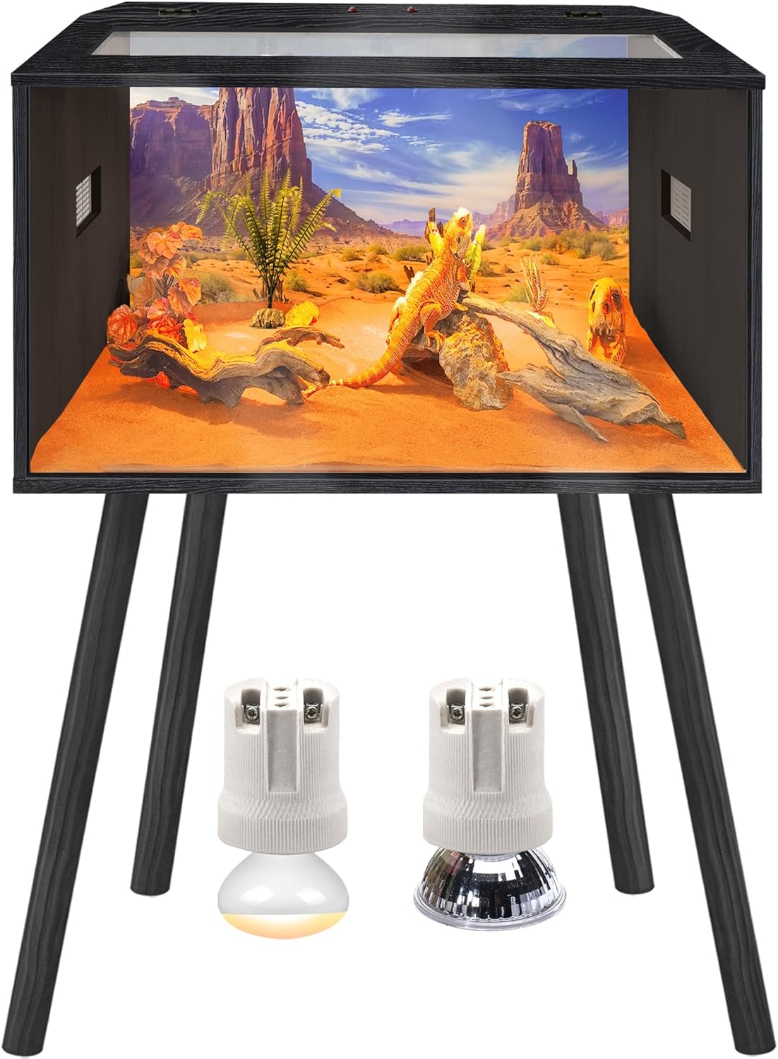 Prolee Reptile Terrarium, Lizard Tank Up to 68 Gallons, Bearded Dragon Tank with Roof Door, Snake Tank with Built-in Lamp Fixture and Switch, with Leg Stand (Black, 21 Gallons, 24" Length) - FurryFun