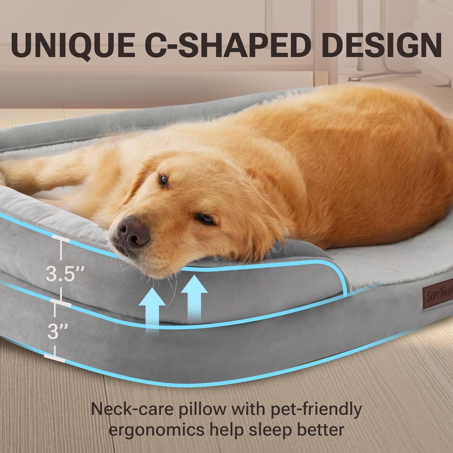 Soft Touch Orthopedic XL Dog Bed for Large Dogs with Faux Fur Top, Waterproof Pet Couch Bed with Removable Washable Cover and Supportive Foam Filling (Brown, Extra Large)