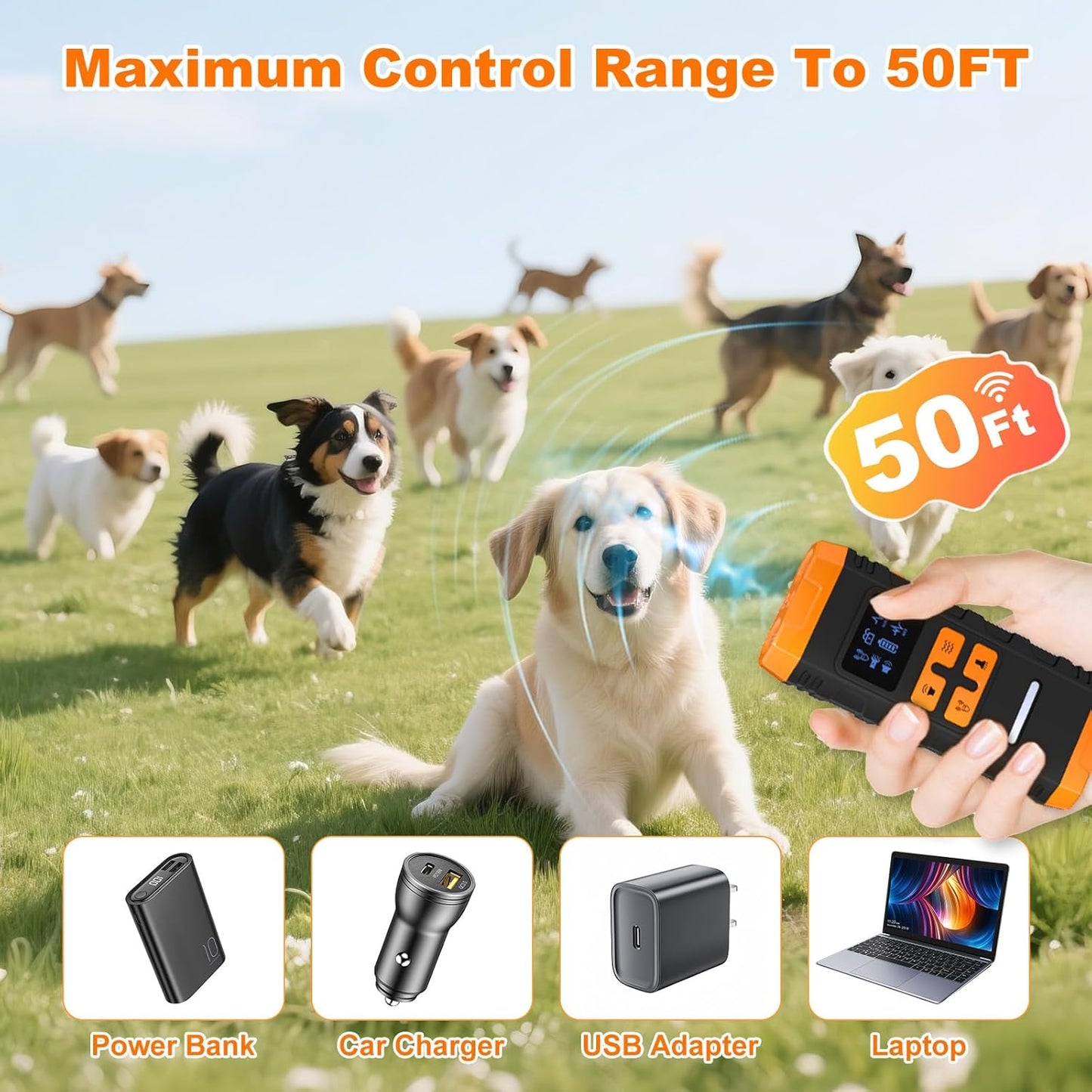 Dog Bark Deterrent Device, 2025 Anti Barking Device for Dogs 2X Ultrasonic to Stop Barking Neighbors Dog, 5 Adjustable Modes Up to Dogs 50ft Long Range, Bark Control Indoor Outdoor with Flashlight