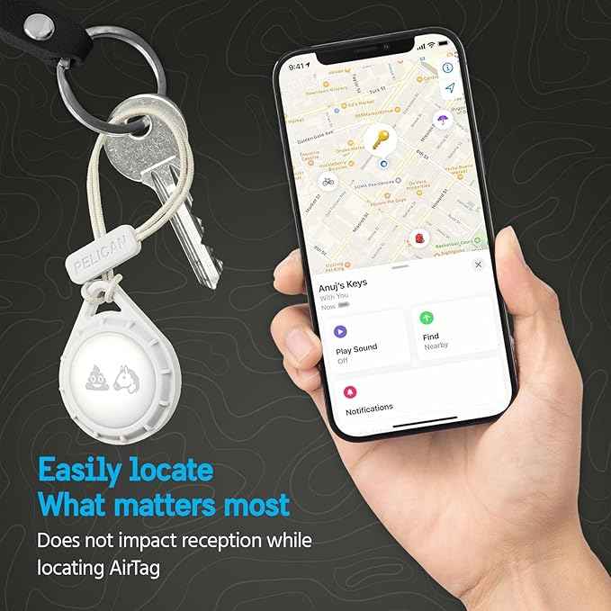 Pelican Protector AirTag Holder - AirTag Keychain w/Rugged Strap Loop [Impact Resistant] [Travel Essentials] - Protective Air Tag Case for Dog Collar, Backpack, Keys, Luggage - Clear