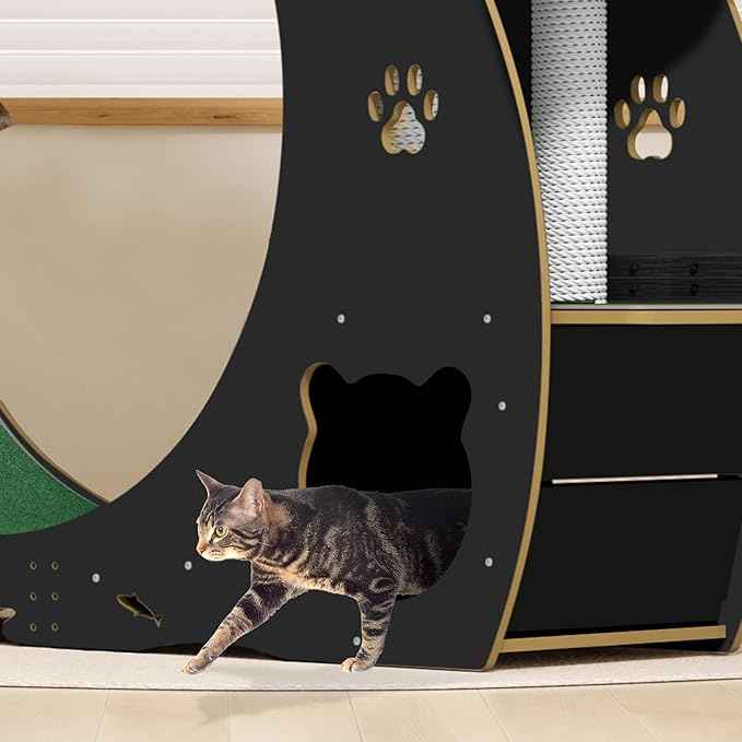 55" Multi-Cat Exercise Wheel with 3-Level Jumper & Scratching Pad - Silent TPE Spinner Activity Center with Rest Area to Prevent Boredom and Obesity in Indoor Cats