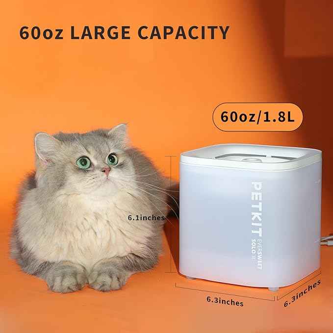 PETKIT New Cat Water Fountain with Wireless Pump, Ultra Quiet 65oz/1.85L Pet Water Fountain for Cats and Dogs Inside, Detachable Design Easy to Clean and Assemble, Filters Included