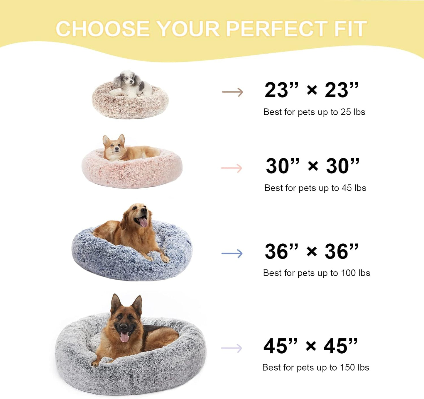 Bedfolks Calming Donut Dog Bed, 45 Inch Round Plush Bed for Extra Large Dogs, Anti-Anxiety, Washable with Non-Slip Bottom (Brown, Extra Large)