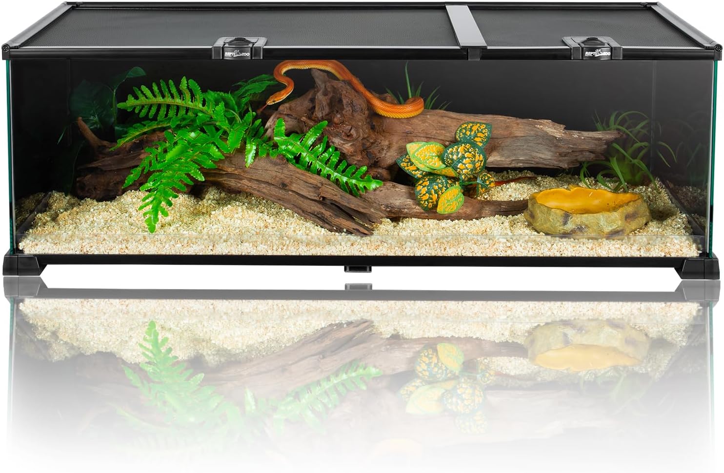 REPTIZOO Reptile Terrarium Tank 30" x 12" x 10", Black-Tinted Glass Snake Tank with Top Feeding Ports Top Screen Ventilation Reptile Habitat for Snake Spider - FurryFun