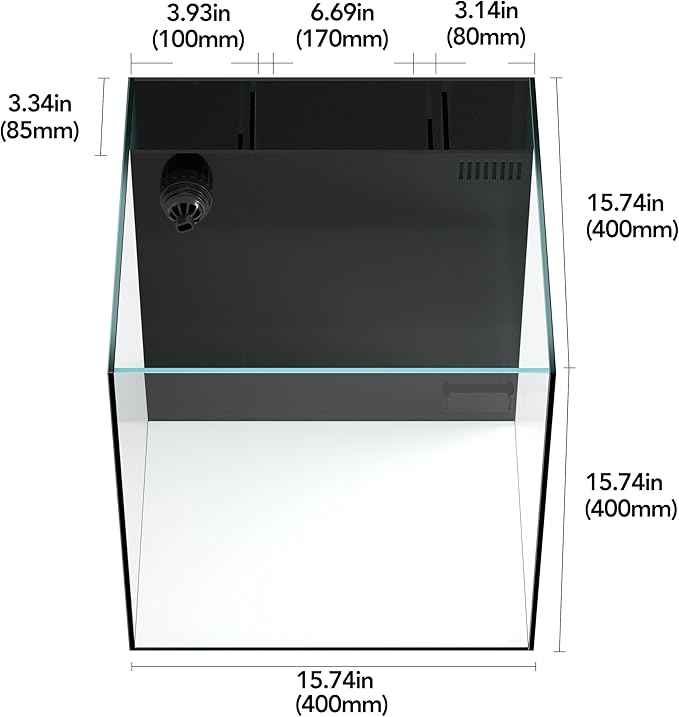 Landen 40C 11 Gallon Ultra Clear Glass Rimless Low Iron Aquarium Tank with Rear Filtration Chamber(Return Pump Included) for Salt and Fresh Water,15.8Wx15.8D×15.8H in(40x40x40cm) 6mm Thickness