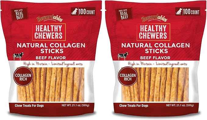 Healthy Chewers, Natural Collagen and Beef Sticks for Dogs, High Protein and Limited Ingredient Dog Chews, 100 Count (Pack of 2)