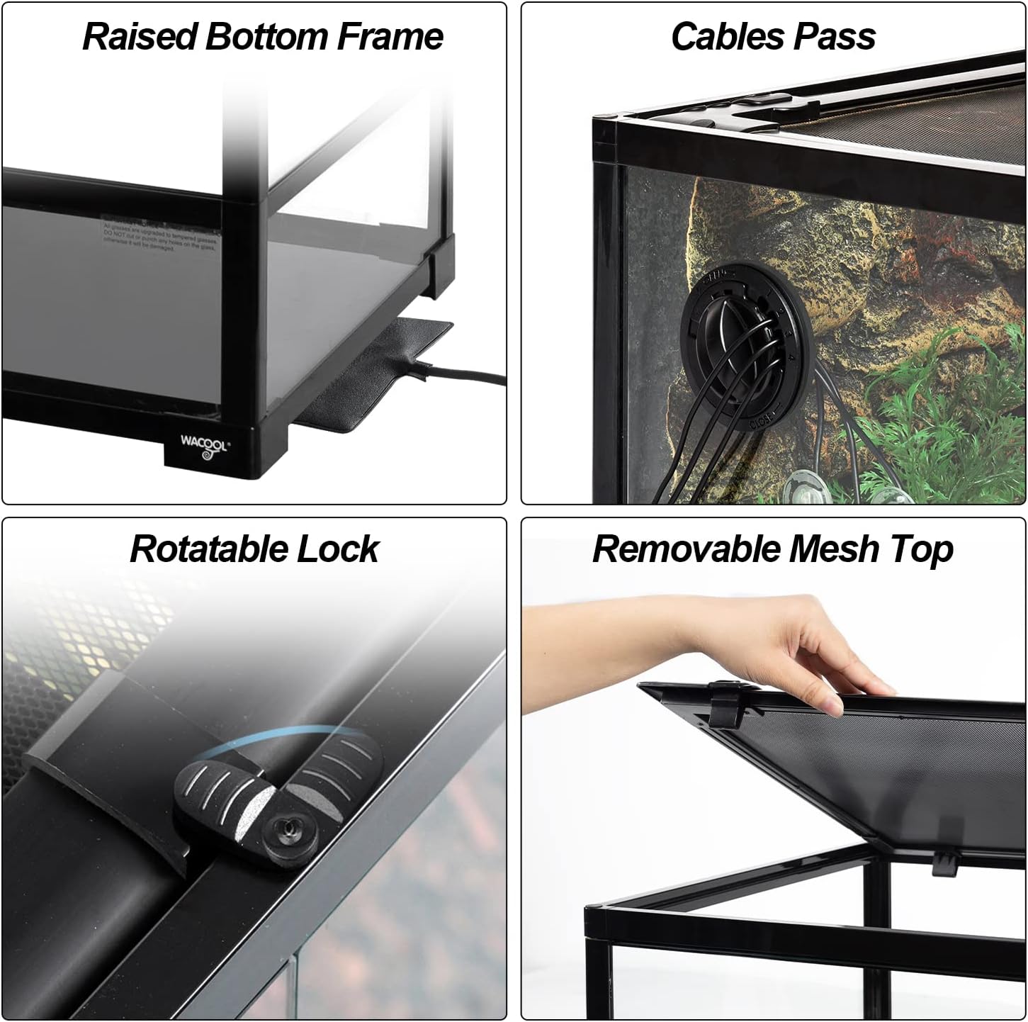 Large Reptile Tank 55 Gallon, 360°Full Vision Glass Reptile Terrarium with Top Mesh Lid for Beaded Dragon Lizard Gecko Snake Hermit Crab Use, 36"(W) X18(D) X20(H) - FurryFun