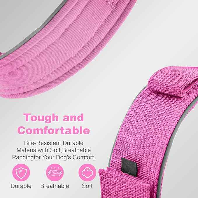 2026 Upgrade Dog Collar with IPX8 Waterproof AirTag Holder,Military Tactical Comfortable Control Handle and Ultra-Durable Metal Buckle/Night Reflective,GPS Collar for Medium to Large Dogs（Pink/L）