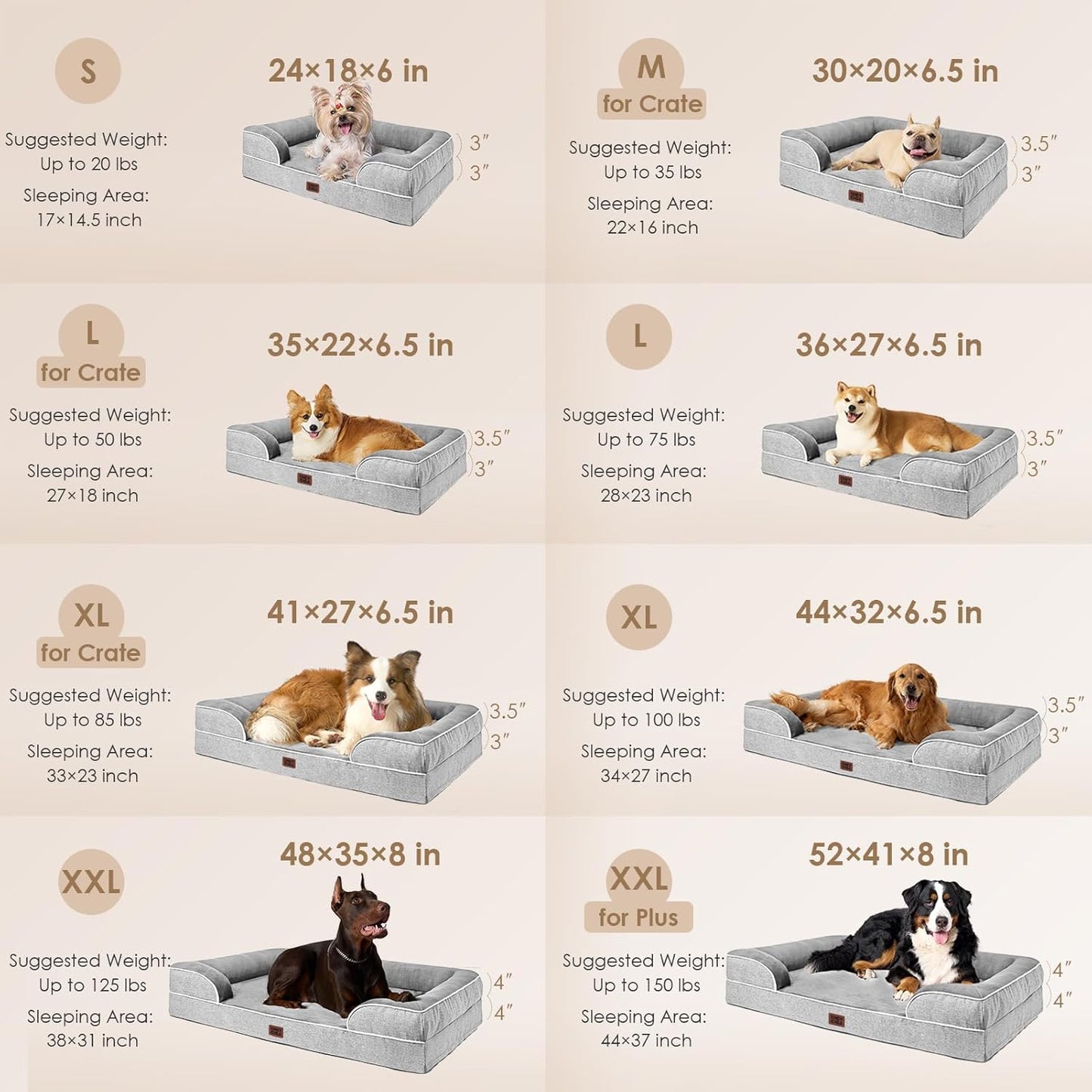 EHEYCIGA Orthopedic Dog Beds for Large Dogs, Waterproof Memory Foam Large Dog Bed with Sides, Non-Slip Bottom and Egg-Crate Foam Pet Couch Bed with Washable Removable Cover, Grey