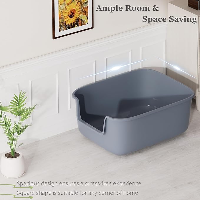 Vealind Large Cat Litter Box High Sided Entry Cat Litter Pan 50 x 40 x 22 CM, Anti-Splashing Deep Tall Cat Boxes for Indoor Cats Basics Kitty Litter Box (Grey)