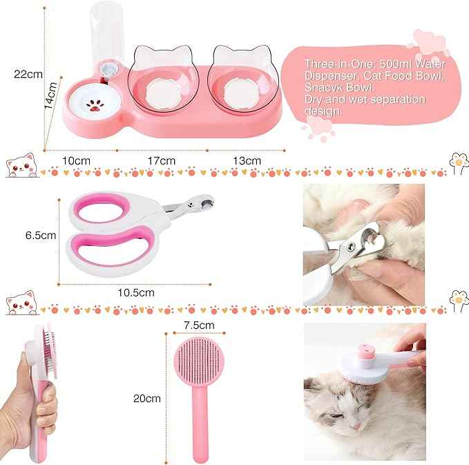 Kitten Starter Supplies Starter Kit, 20 pcs of Cat Essentials and Stuff, Including Cat Bed, Carrier, Litter Mat, Litter Box, Collar, Bowls,and Others, Perfect Choice for New Cat Owner - Pink