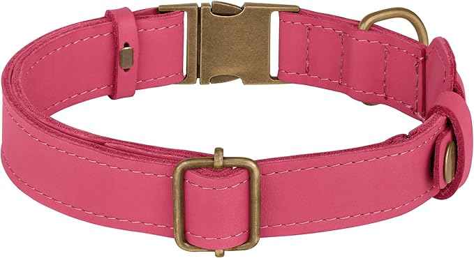 AirTag Dog Collar - Genuine Leather Dog Collar with Apple AirTag Holder and Metal Buckle - Smart GPS Tracking Pet Collars (Pink, M, 14"-18" Neck Fit)