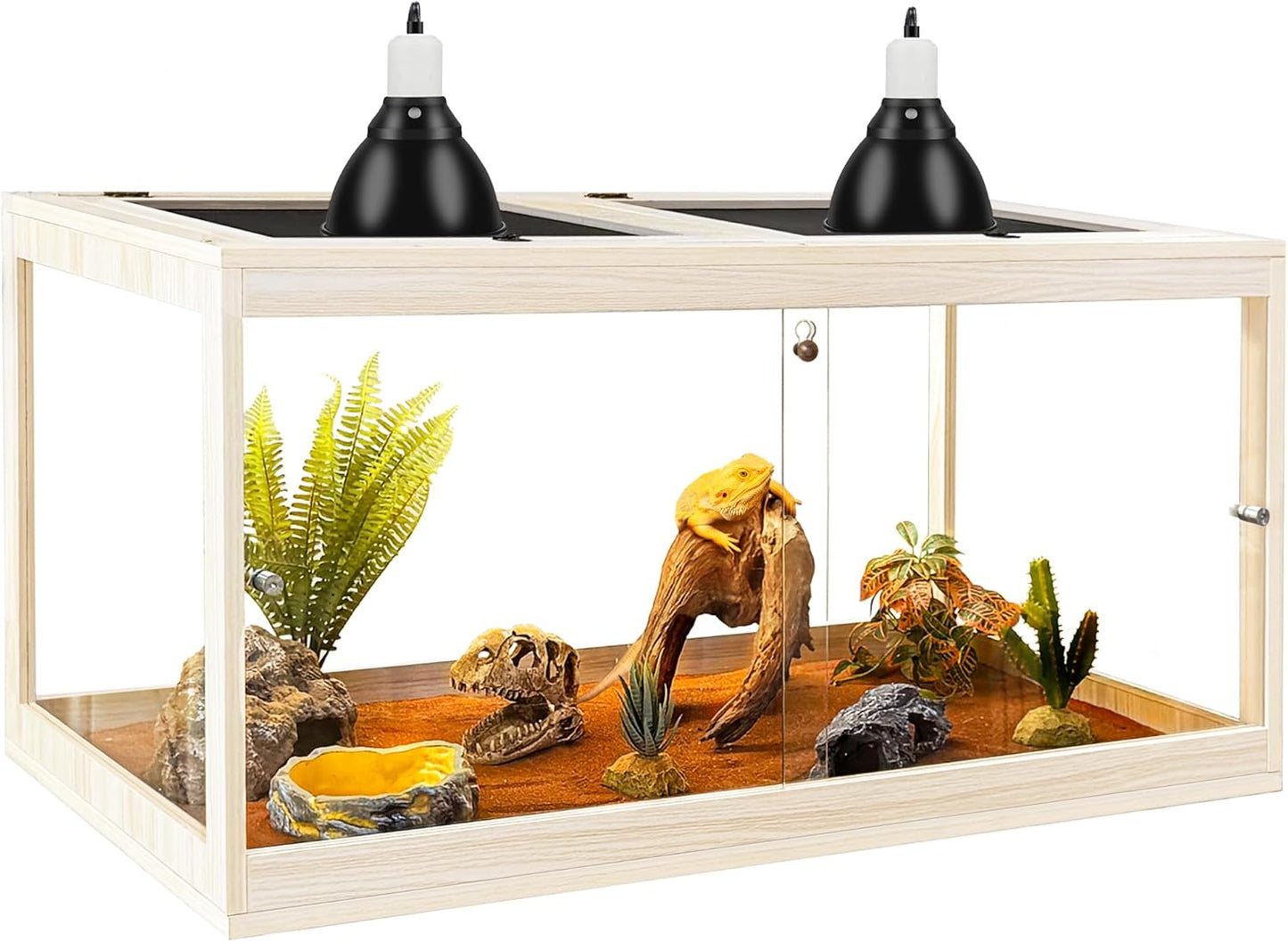 PROLEE Tempered Glass Bearded Dragon Tank,32 Gallon Reptile Tank with Meatl Mesh Roof and Front Sliding Door, Anti-Scratch Lizard Tank,Spacious Reptile Enclosure for Snakes,Lguanas, Chameleons (Oak) - FurryFun