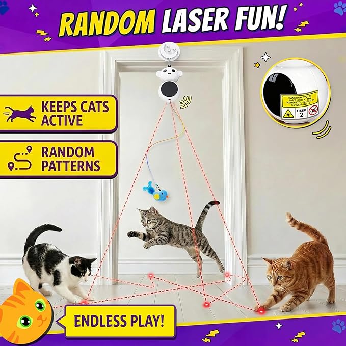 Interactive Cat Toys for Indoor Cats: 2 in 1 Laser Pointer Cat Toy with Automatic Flying Bird & Mouse Wand, Smart Motion Mode Adjustable Speed, USB Rechargeable Safe for Bored Kittens and Adult Cats