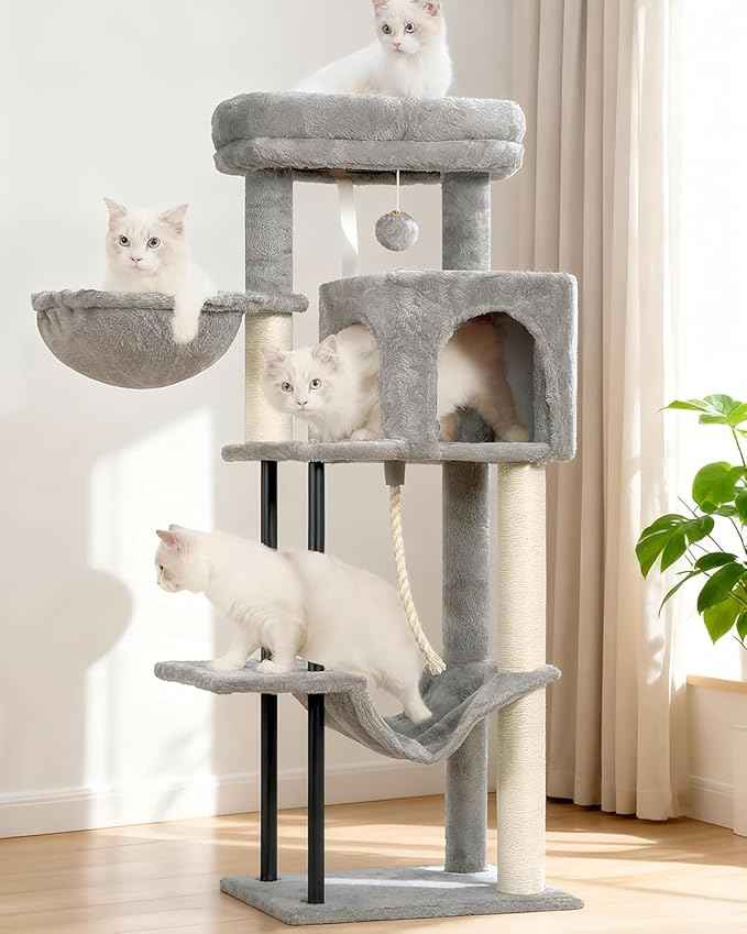 Cat Tree, Cat Tower for Indoor Cats, 43.3 inch Cat Tree Tower with Sturdy Steel Tube, Cat Hammock, Cat Condo for Small Cats and Kittens, Cat Scratching Post, Light Gray GCT004SW
