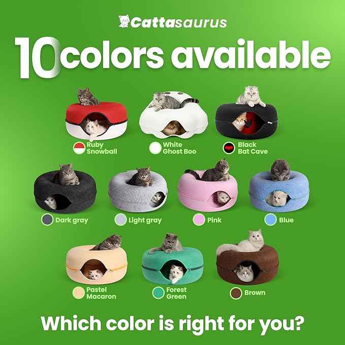 Cattasaurus Unique Peekaboo Cat Cave for Multiple & Large Cats Up to 30-45 Lbs, Scratch Detachable & Washable Tunnel Bed, Gothic Bat Donut Cat Cave (Duo Large Set)