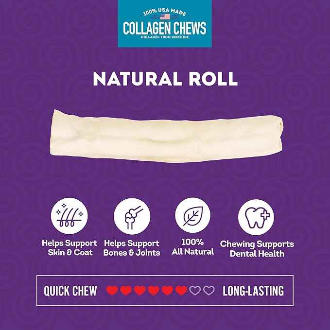 USA Collagen Rolls 9-10" Dog Chew Treats - Natural Flavor, 4 Count/1 Pack