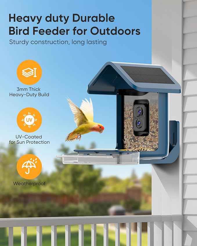 Bird Feeder with Camera Solar Powered : Smart Camera Bird Feeder 2K Live Feed Cam for Outdoor Backyard - Ai Identify Auto Capture Videos Pictures, Gifts for Birdlover Mom Dad, 2.5GHz WiFi
