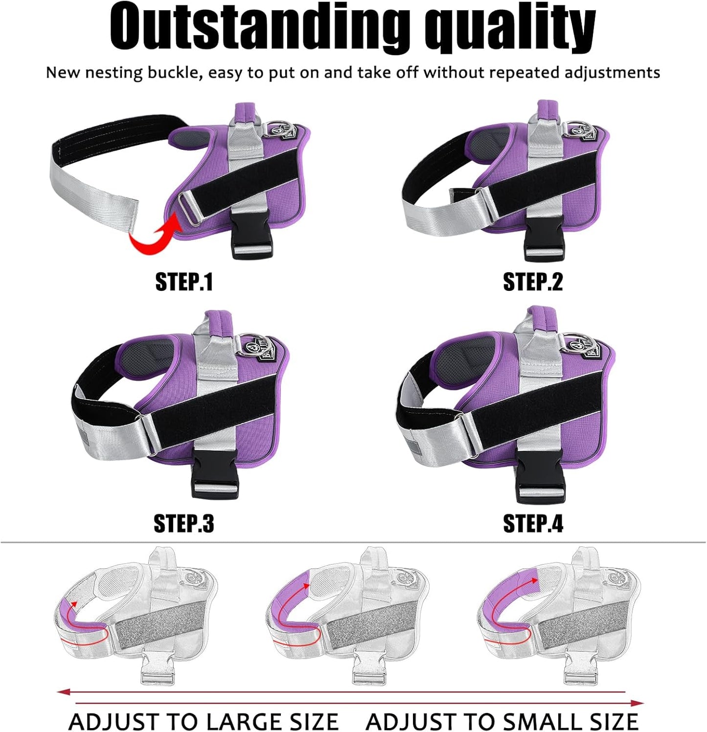 Bolux Dog Harness, No-Pull Reflective Dog Vest, Breathable Adjustable Pet Harness with Handle for Outdoor Walking - No More Pulling, Tugging or Choking (Lavender, Large (Pack of 1))