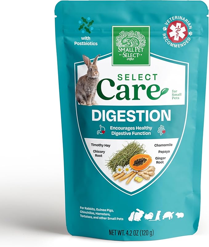 Small Pet Select - Select Care Digestion Support Supplement, Natural High Fiber Timothy Hay Based Treats for Rabbits, Guinea Pigs, Hamsters, Other Small Animals, 4.2 oz