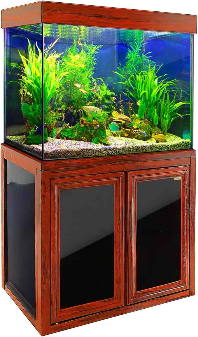 Aqua Dream 50 Gallon Fish Tank with Premium Tempered & Ultra Transparent Glass (Complete Aquarium Setup) Red Wood