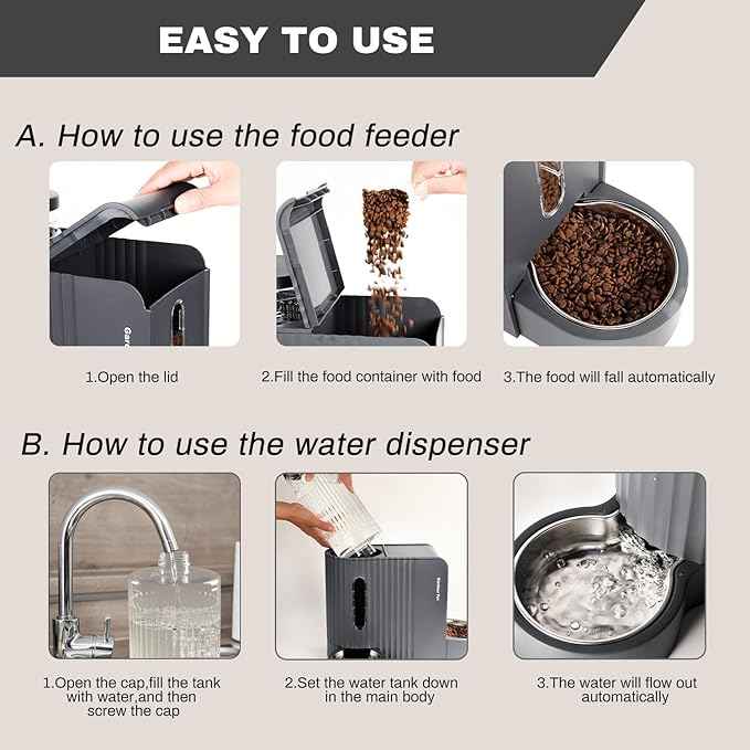 Gardner Pet Automatic Gravity Cat Food Feeder and Water Dispenser Stainless Steel Two-in-One Set Large Capacity Dispenser for Pets Dogs, Puppies, Kittens-(0.8 Gallons x 2)