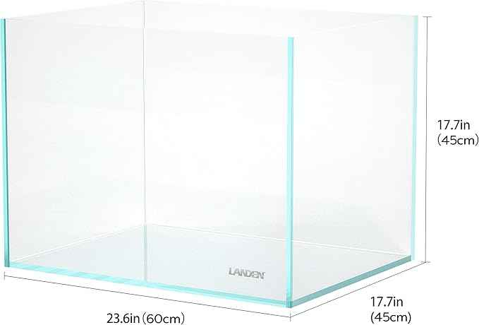 Landen 60H 30 Gallon Rimless Low Iron Aquarium Tank, 23.6" W × 17.7" D × 17.7" H (60cm x 45cm x 45cm) 8mm Thickness with Black Nano Foam Leveling mat Included