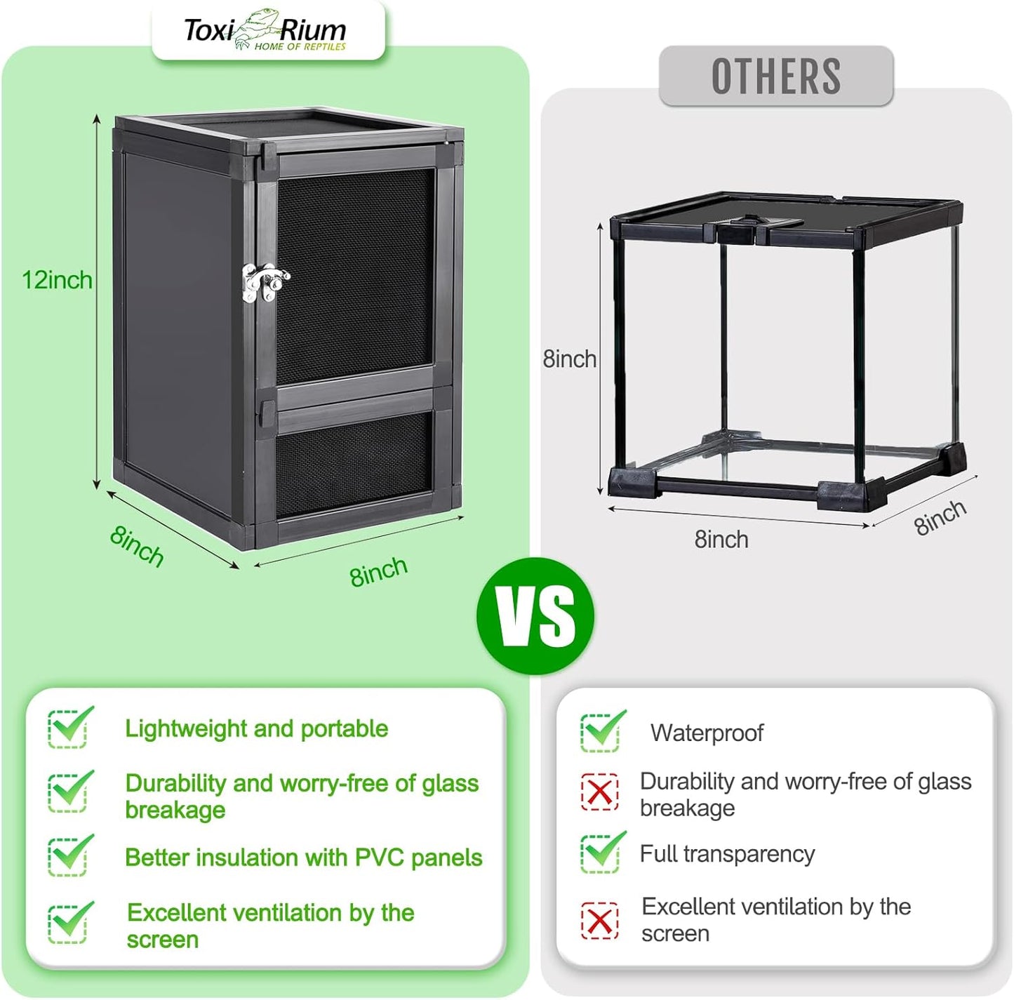 8" x 8" x 12" Small Reptile Cage, Rainforest Habitat with Screen Door, Ventilated Terrarium for Lizards, Frogs, Snakes, Easy Assembly - FurryFun