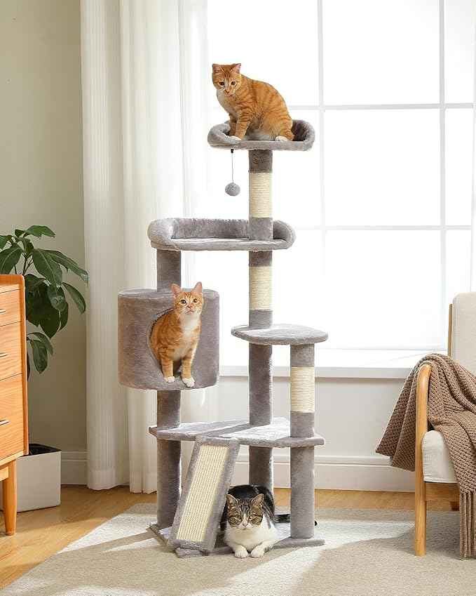 Multi-Level Cat Tree Tower for Indoor Cats, 51.2” Tall Cat Condo with Plush Perch, Scratching Posts & Cozy Hammock, Stable Cat Climbing Tower for Large Cats and Kittens