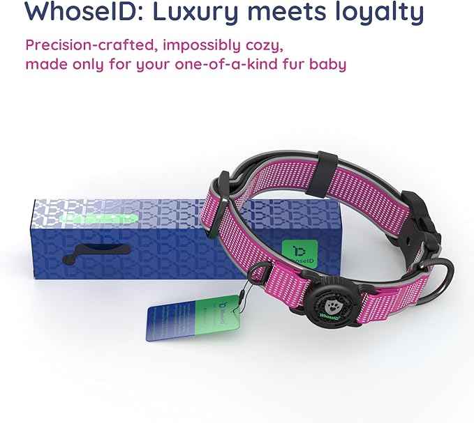 WhoseID Premium AirTag Dog Collar - Waterproof Medium Air Tag Dogs Collar | Magnetic Buckle Heavy Duty Collar | Reflective Dog Collar with AirTag Holder
