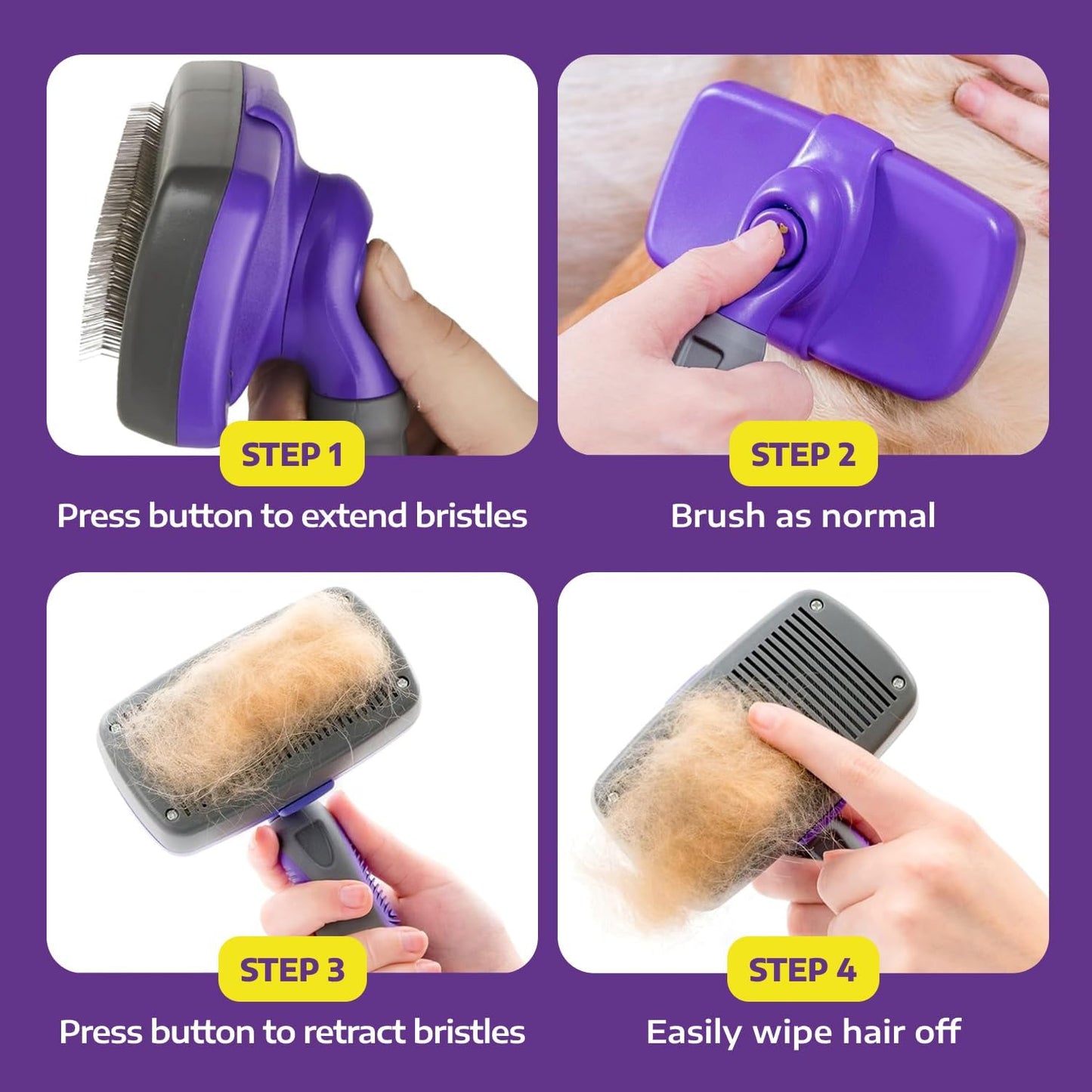 Hertzko Self-Cleaning Slicker Brush for Deshedding Long and Short-Haired Pets - Small Size Grooming Rake and Comb for Dogs and Cats