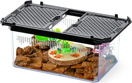 High-Transparency Reptile & Insect Enclosure Terrarium with Magnetic Door, Excellent Ventilation, Easy Cleaning, and Strong, Long-Lasting Build for Gecko, Tarantula, Hermit Crab (7.5x4.9x3.7 Inch) - FurryFun