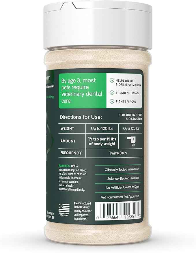 VetriScience Dental Care Powder,Perio Support Clinically Tested Dental Supplement for Small,Medium and Large Breed Dogs,Freshen Breath,Control Plaque and Tartar,Oral Health,4.2 oz,(Pack of 2)