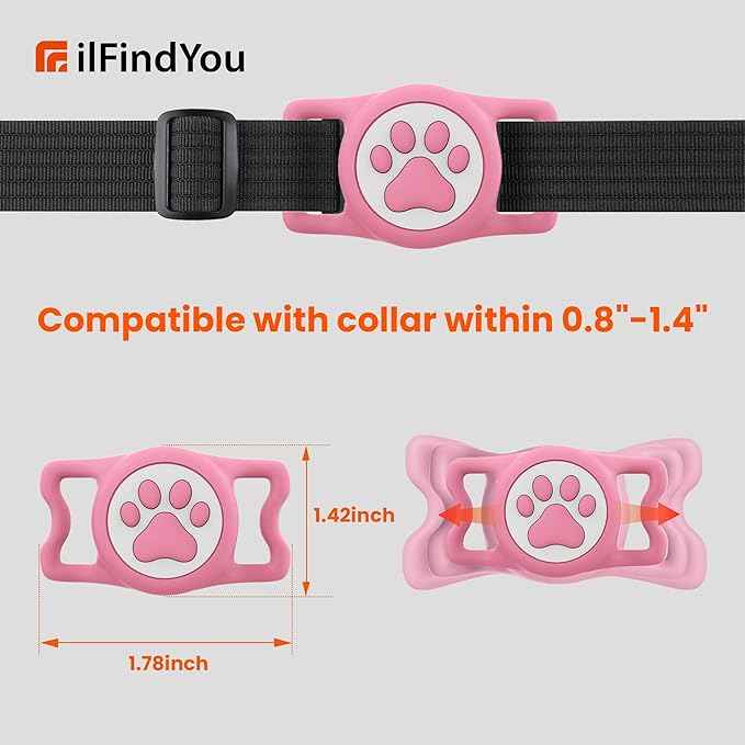 4 Pack IP68 Waterproof Compatible with Air Tag Dog Collar Holder, Silicone Dog Air tag Holder for Apple Air Tag (Purple&Pink&Blue&Rosered)