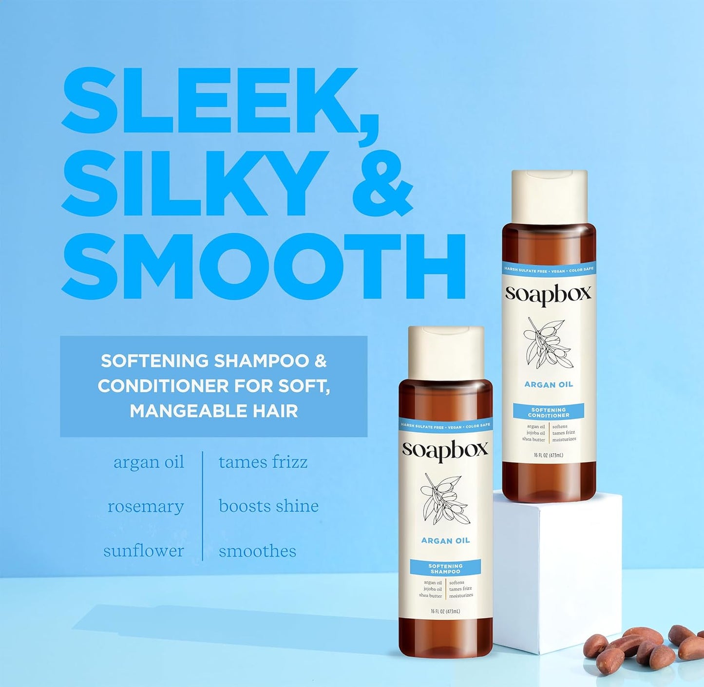 Soapbox Argan Shampoo & Conditioner Set, Volumizing, Vegan, Color Safe, Harsh Sulfate & Silicone Free, 1 Liter Each (Pack of 2)
