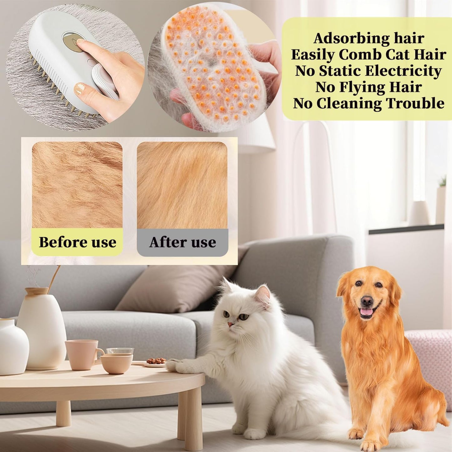 4-in-1 Cat Steam Brush for Shedding & Grooming, Spray Hair Removal Comb, Cat Brush for Massage, Pet Grooming Comb Hair Removal Tool for Cats and Dogs