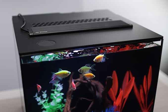 HelloReef 15 Gallon Glofish Complete Freshwater Aquarium Kit with App Controlled Smart LED Lighting, Filtration, Glofish Decor, and Guided Online Learning Center