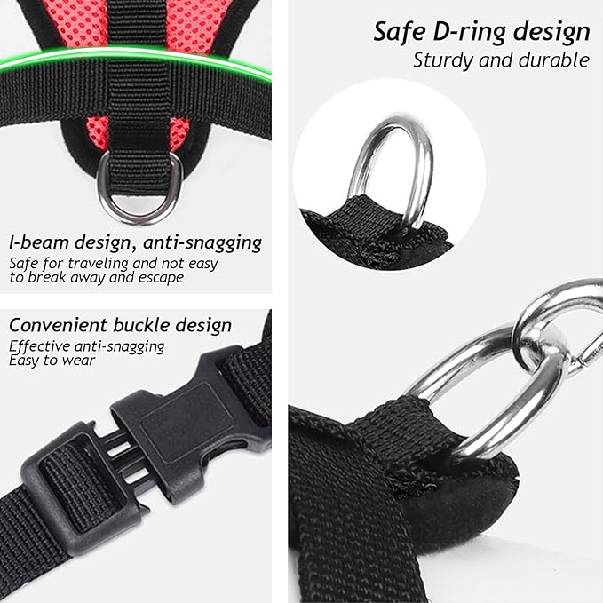 shudyear Summer cat Chest Harness and Leash, Anti-Escape Adjustable Soft mesh cat Leash and Chest Harness Set for All Types of Cats cat Vests (Size S,Red)
