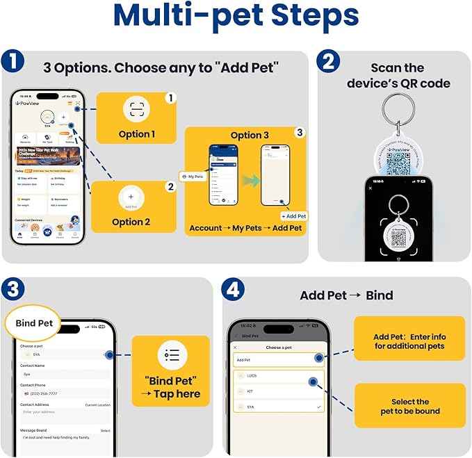 Smart Pet Tracker for Collar - Dog Trackers Location for Pet with Holder, No Monthly Fee, Real-Time Tracking, iOS Only, Long-Lasting, IPX6 Waterproof, Anti-Lost Tracker for Cats, Bag Straps, Black