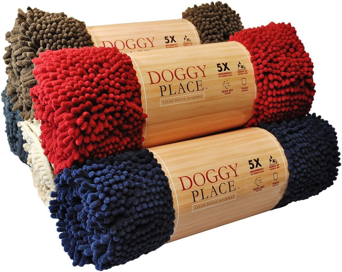 My Doggy Place Microfiber Dog Mat for Muddy Paws, 36" x 26" Red - Absorbent and Quick-Drying Dog Paw Cleaning Mat, Washer and Dryer Safe - Non-Slip Rubber Backed Dog Floor Mat, Large