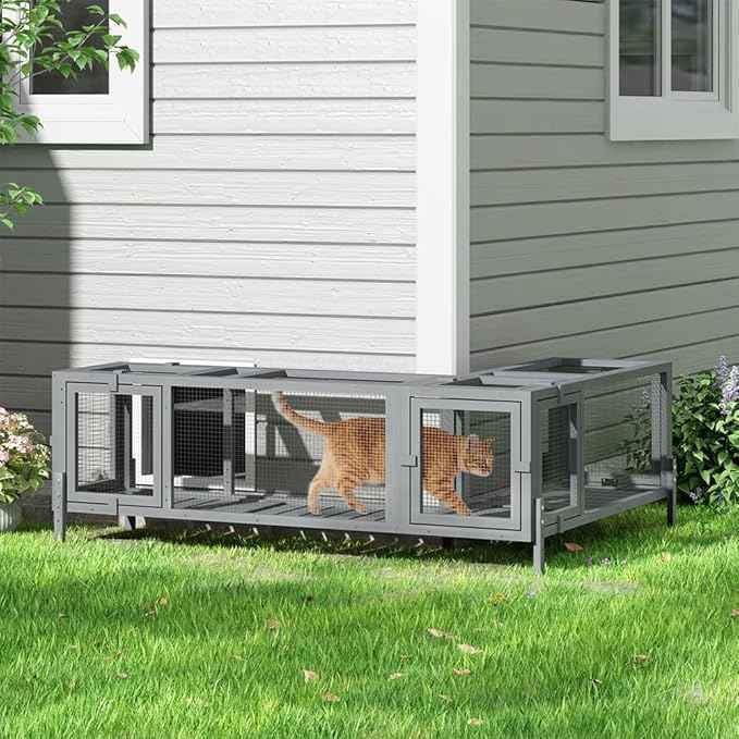 COZIWOW Wooden Cat Play Tunnel with Platforms – Configurable Window Catio, Multi-Combination Extendable Cat Run & Small Pet Play Enclosure for Indoor/Outdoor Use