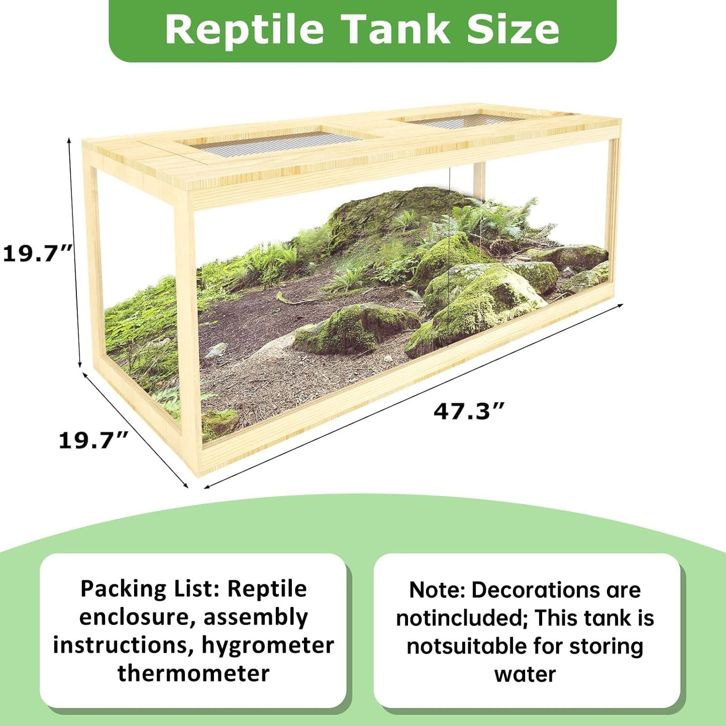 80 Gallon Reptile Tank - 48" Lockable Sliding Door Bearded Dragon & Snake Tank with Metal Mesh Roof, Front Opening Terrarium for Lizards, Leopard Gecko (Wood, 48" x 20" x 20") - FurryFun